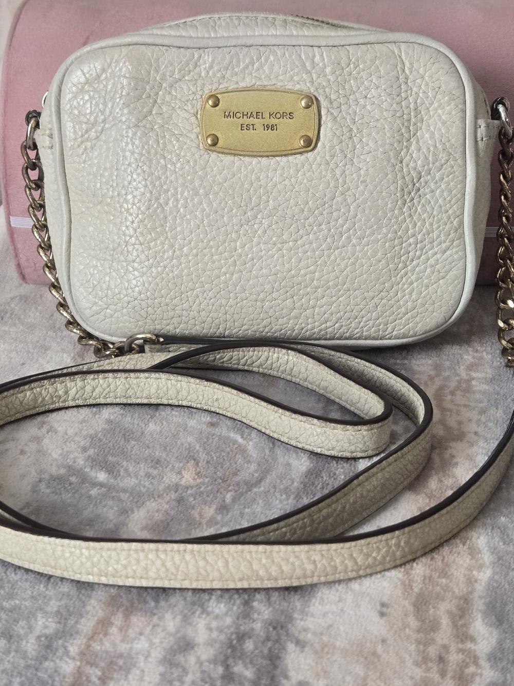 Mini Michael Kors Off White Pebbled Leather Crossbody Bag
